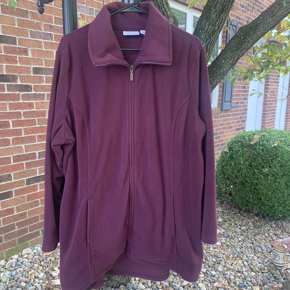 Denim &‎ Co. Womens XL Burgundy Fleece Zip Up Jacket Collared Pockets